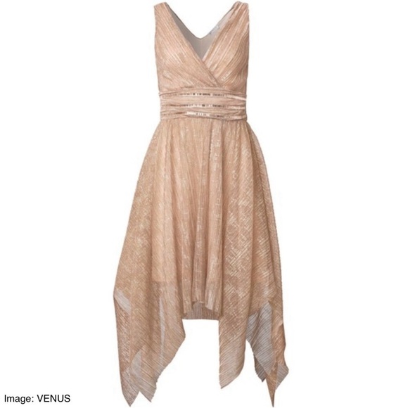 VENUS Rose Gold Hanky Hems Asymmetrical Handkerchief Hem Shimmer Dress Size 16 - Picture 6 of 16